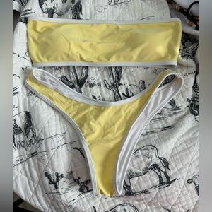 SHEIN Lemon Bikini Set with White Trim